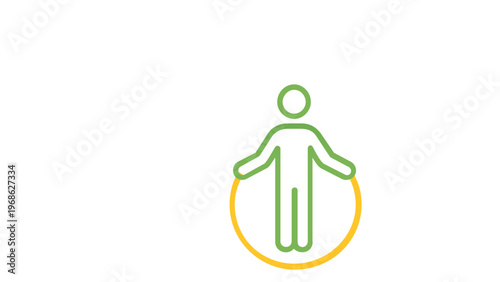 Minimalist green and yellow vector icon illustration of a person exercising with a hula hoop, representing fitness, health, active lifestyle, and sports training in a clean flat design style.