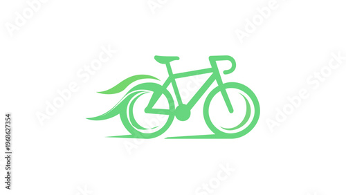 Fast bicycle vector icon illustration with dynamic motion trails and green blue gradient, minimalist cycling logo for sports fitness racing and active lifestyle, scalable flat design graphic.