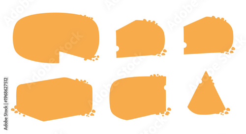 Illustrative depiction of various cheese wedges and blocks with scattered crumbs showcasing a bold silhouette high quality professional detailed modern elegant