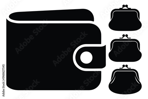 Black wallet and small purses white background clasp