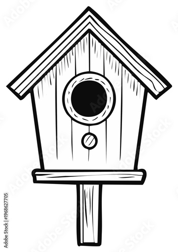 Minimalist Birdhouse Illustration Outline Simple Design Wooden Shelter Nesting Box Birds