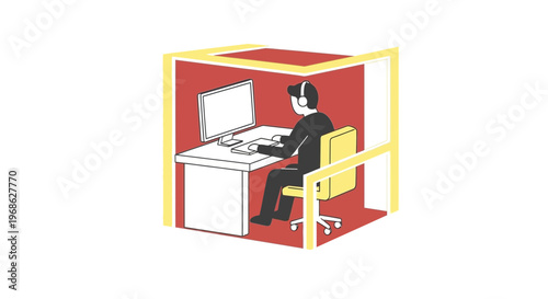 Trapped at Desk Flat Illustration of Remote Work Confinement Stress