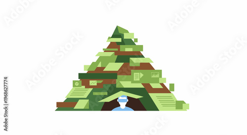 Mountain of Work Flat Illustration of an Overwhelmed Remote Professional