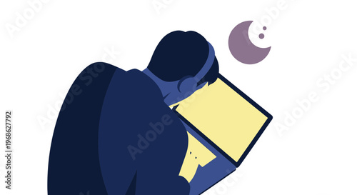 Late Night Fatigue Modern Flat Illustration of an Overworked Remote Worker