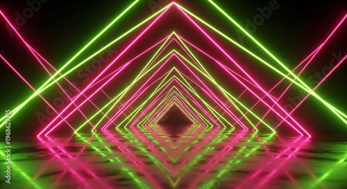 Neon Tunnel Background Pink Green Futuristic Geometric Perspective