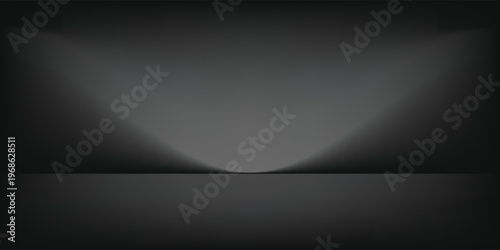 Limbo black background. Abstract dark gradient backdrop. Color wall of studio, room, stand for product display or photo. Modern banner with empty place for advertising text. Vector illustration.
