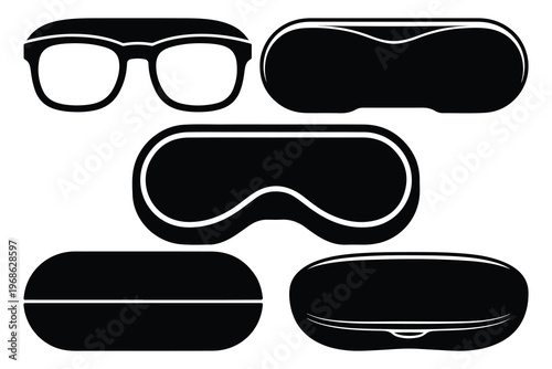 Black silhouettes of eyeglasses and cases eyeglass cases