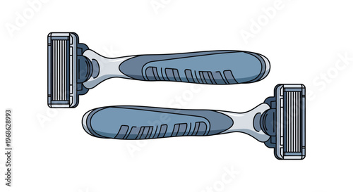 Two blue razors are displayed side by side on a white background showcasing their ergonomic design silhouette high quality professional detailed modern elegant