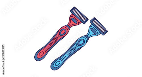 Two colorful razors are displayed against a white background presenting a modern and illustrative design silhouette high quality professional detailed elegant