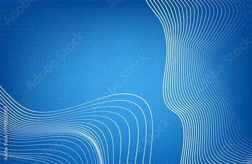 Abstract glowing wave lines on  blue background. Dynamic wave pattern. Modern flowing wavy lines. Futuristic technology concept. Suit for banner, poster, cover, brochure, flyer, website. Business 