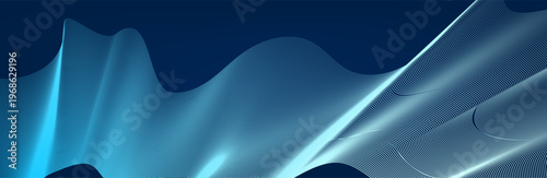 Abstract glowing wave lines on dark blue background. Dynamic wave pattern. Modern flowing wavy lines. Futuristic technology concept. Suit for banner, poster, cover, brochure, flyer, website. Business 