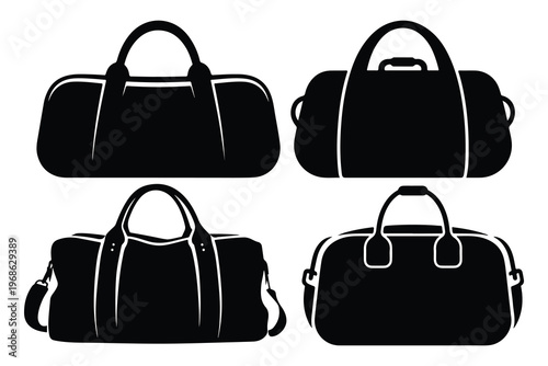 Four black gym bags with white accents duffel bags