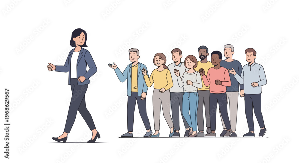 Obraz premium Businesswoman Leading a Diverse Group of Professionals in a Corporate Setting
