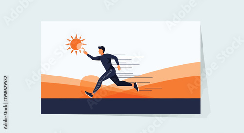 Man Running Outdoors Under Sun, Speed and Fitness Concept Vector Illustration