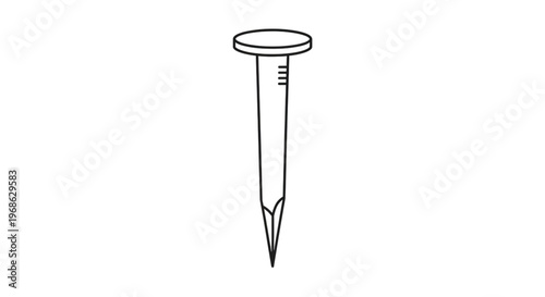 Minimalist vector line icon of a single sharp nail, representing construction tools or religious crucifixion symbols.