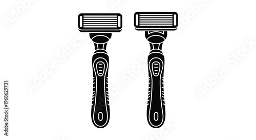 Two modern razors are presented in a stark black and white composition emphasizing their form and design silhouette high quality professional