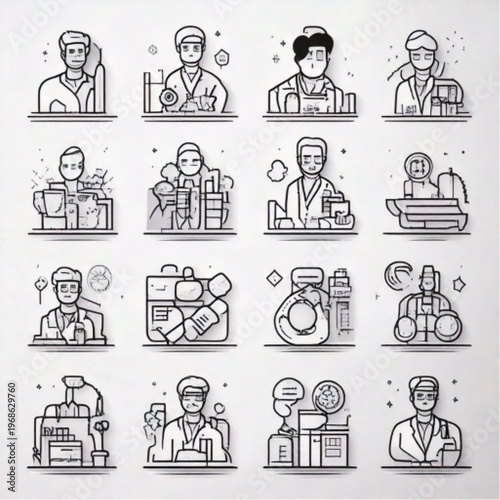 Collection of diverse professional occupation icons in a grid layout.