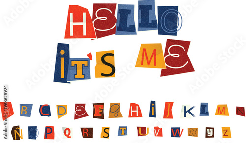 Decorative ransom note typography with bold colors and textures vector