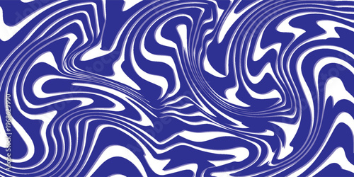 Blue Wavy Lines Abstract Background in Trendy Retro Psychedelic Style. Twisted, Swirled, and Distorted Vector Texture Pattern