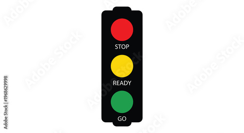 A vertical traffic signal displaying red yellow and green lights with corresponding text presented as a silhouette high quality professional detailed
