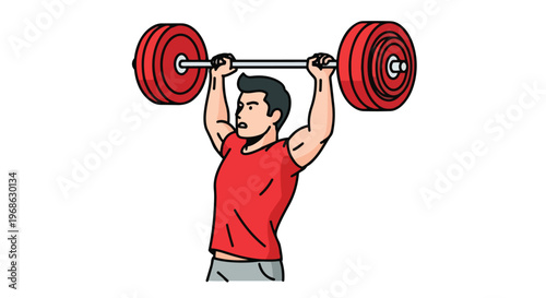 Illustration of a Strong Athlete Lifting a Heavy Barbell Overhead