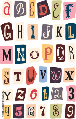 Mystery theme ransom alphabet set for creative graphic design vector