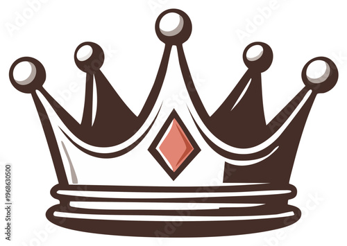 Vector illustration of a regal crown in brown and white with a red diamond