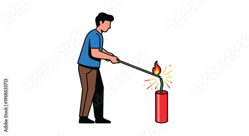 Illustration of a man lighting a stick of dynamite with a fuse