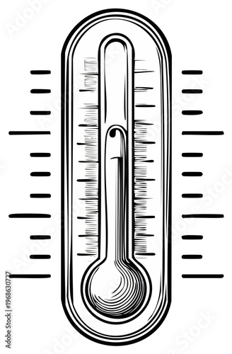Vintage style drawing of a thermometer with clear markings indicating temperature measurement and a mercury column