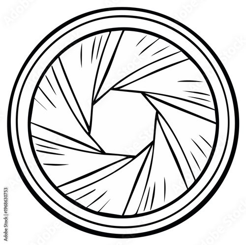Camera Lens Diaphragm Black and White Outline Illustration, Photography Concept