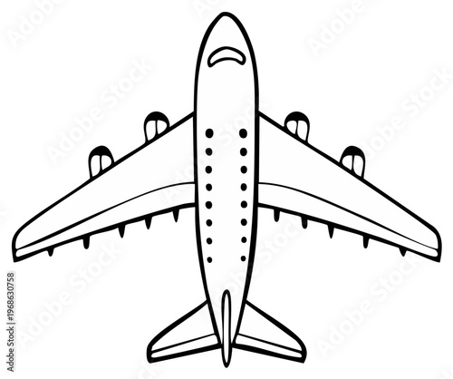 Top View Silhouette of a Passenger Airplane with Four Engines