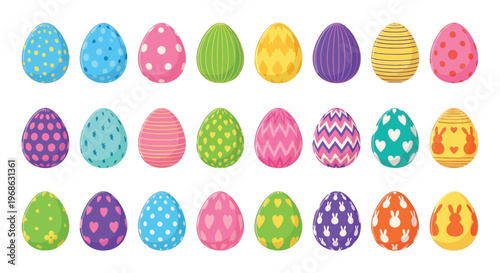 A vibrant collection of decorated easter eggs in multiple colors and patterns creating a festive springtime display silhouette high quality professional
