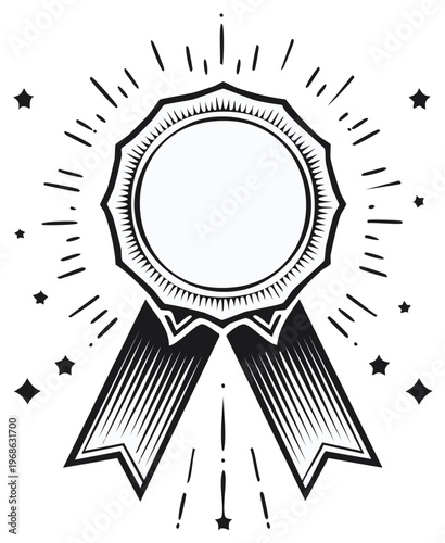Blank Circular Award Ribbon with Starburst and Stars