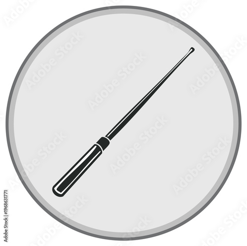 Black and white silhouette of a conductor's baton on a circular gray background