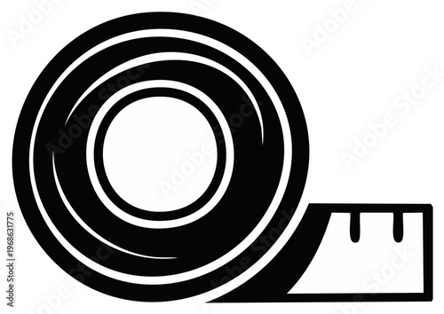 Black and white tape measure icon, measuring and construction concept