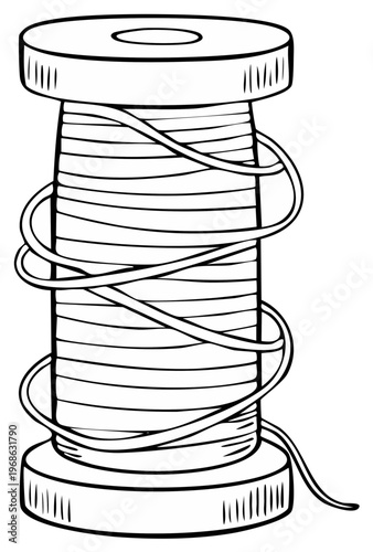 Hand-drawn illustration of a spool of thread, a classic sewing and craft supply.