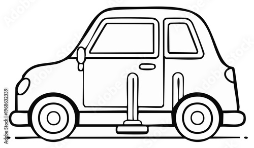 Simple Line Art of a Compact Car Vehicle with Driverless Technology Concept and Automated Guidance System