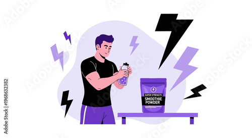 Man Preparing Smoothie Powder Drink for Energy Boost, Healthy Lifestyle Concept