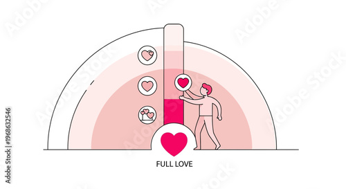 Man Reaching for Full Love Symbol, Heart Icon, Romantic Connection Concept