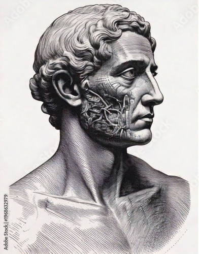 Ancient Roman Marble Bust Sculpture of a Man.