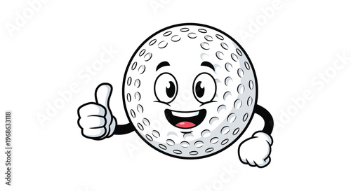 A cheerful golf ball character gives a thumbs up showcasing a playful design and black outline silhouette high quality professional detailed modern