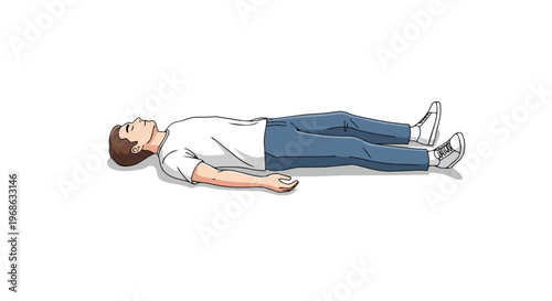Illustration of a man lying flat on his back in a relaxed supine position