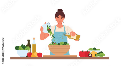 Woman preparing fresh vegetable salad in kitchen