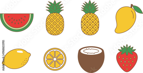 set of tropical fruits