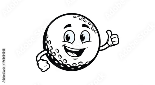 A cheerful cartoon golf ball character gives a thumbs up with a smiling face presenting a playful design silhouette high quality professional