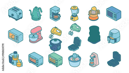 Collection of kitchen appliances and gadgets.