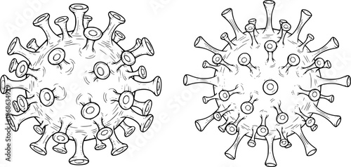 Detailed black and white line of a coronavirus particle a white background microbe