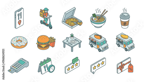 Food delivery and restaurant service icons.