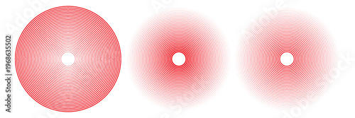Pain red circles. Pain localization sign and pain pointings. Red rings. Sonar waves. Set of radar icons. Symbols for medical design. Vector illustration.