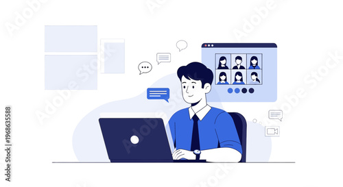 Man on Laptop Video Conference, Online Meeting, Remote Work, Business Communication